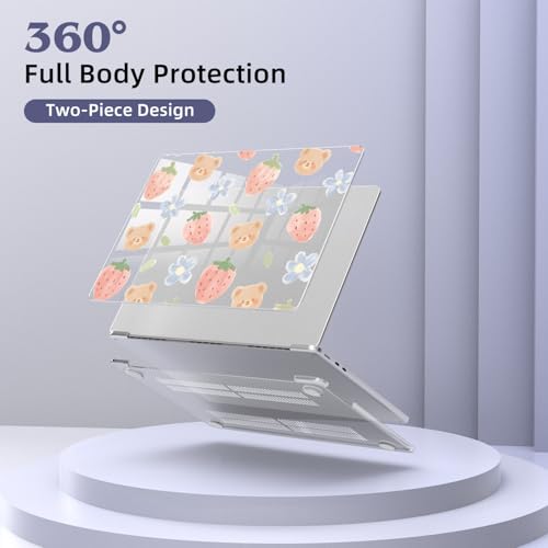for MacBook Air 13.6 Inch Case M5/M4/M3/M2 2026-2022 Release A3449 A3240 A3113 A2681 Kawaii Bear Strawberry Cute Design Crystal Clear Girly Case Laptop Protective Hard Shell Cover - color: Bear Strawberry