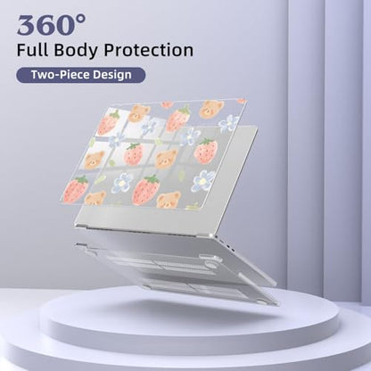 for MacBook Air 13.6 Inch Case M5/M4/M3/M2 2026-2022 Release A3449 A3240 A3113 A2681 Kawaii Bear Strawberry Cute Design Crystal Clear Girly Case Laptop Protective Hard Shell Cover - color: Bear Strawberry