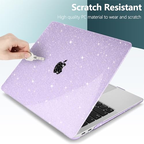 DONGKE for MacBook Air 13 inch Case 2021-2018 Release A2337 M1 A2179 A1932, Bling Plastic Hard Shell Case & Keyboard Cover Only Compatible with MacBook Air 13 inch Retina Fits Touch ID, Sparkly Purple - color: Sparkly Purple