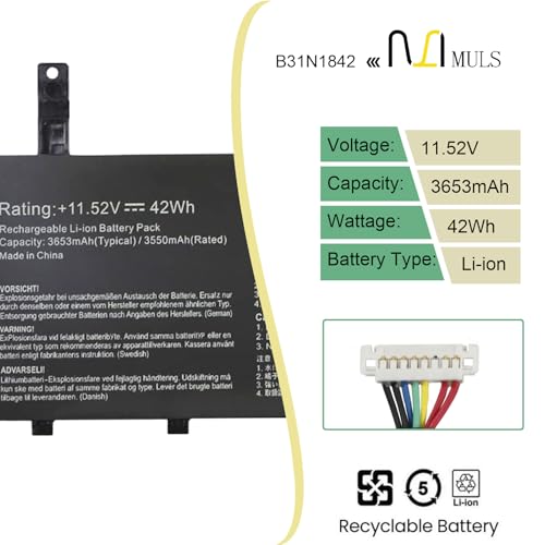 MULS B31N1842 Laptop Battery for Asus VivoBook 15 F513 M513 K513 S513 X513 | S15 S531F VivoBook S15 V5050E V5050EA S5500F S5500FL X513EA X531F X531FA K531F S531F S531FA V531F V531FA 0B200-03440000 42Wh
