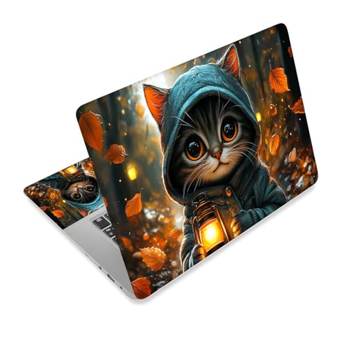 Universal Laptop Skin Sticker Decal,15.6 Inch Laptop Vinyl Cover for 13" 14" 15.6" Laptop,Scratch-Resistant Waterproof Protector Wrap,Reusable with Wrist Pads,Autumn Lantern Cat - color: Autumn Lantern Cat