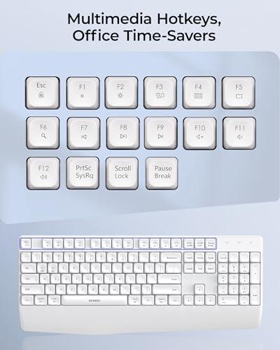 seenda COE200 Wireless Bluetooth Keyboard and Mouse Combo with Wrist Rest | USB/Bluetooth multi-device switching, quiet clicks, full-size ergonomic set for PC, laptop, Mac, and MacBook, White - color: White