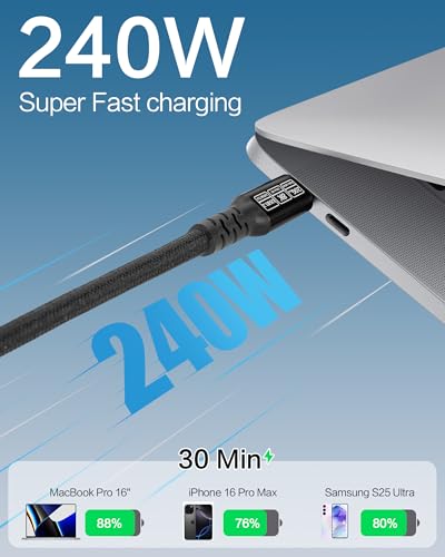 USB-C Display Cable [8K60Hz/4K240Hz], USB-C 3.2 Gen 2, 20Gbps data transfer, up to 240W PD fast charging, compatible with iPhone 15/16 series, MacBook, Galaxy S23, nylon braided, black (2Pack3.3 ft). - size: 2-Pack 3.3FT