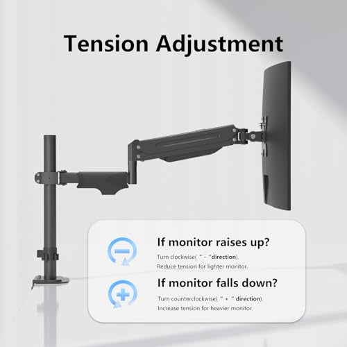 suptek Single Monitor Arm for Desk Mount Stand,Adjustable Monitor Arm for 17 to 32 inch Screen, Support Weight up to 22lbs, Mounting Holes 75x75mm to 100x100mm,Pneumatic Pole Mount Arm Black - size: Pole Mount Arm