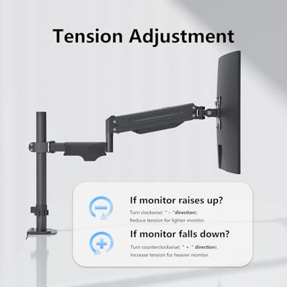 suptek Single Monitor Arm for Desk Mount Stand,Adjustable Monitor Arm for 17 to 32 inch Screen, Support Weight up to 22lbs, Mounting Holes 75x75mm to 100x100mm,Pneumatic Pole Mount Arm Black - size: Pole Mount Arm
