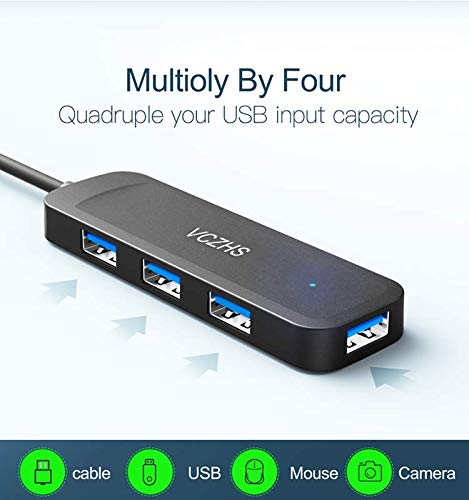 USB Hub 4 Port, USB 3.0 Hub 5Gbps Data Transfer, Ultra-Slim USB Splitter Port Expander for Laptop, MacBook, PC, PS5, Keyboard, Mouse – Plug and Play, No Driver Needed