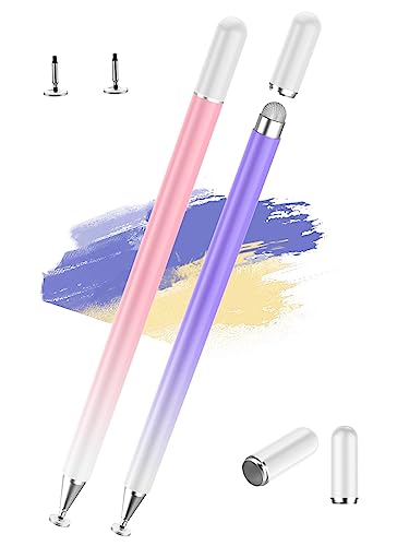 Stylus Pens for Touch Screens, 2 Pcs 2-in-1 Lightweight Magnetic iPad Pen | Alloy Body,Disc&Fiber Tip,High Sensitivity Capacitive Stylus Pen for iPad/Nintendo Switch/iPhone/Android Tablet(Pink/Purple) - color: Pink+Purple