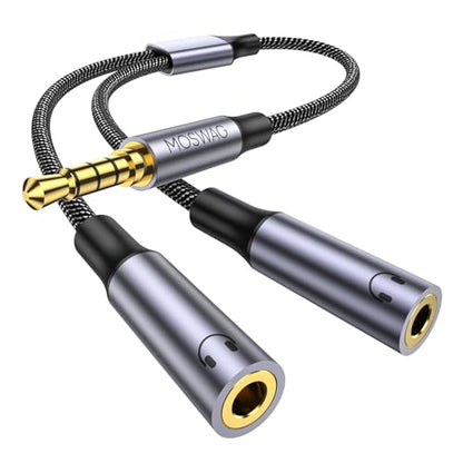 MOSWAG Headphone Splitter,Stereo Audio 3.5mm TRRS Splitter for 2 Headphones | Strong Braided & Gold-Plated Y Splitter, Dual Support Audio & Mic, AUX Splitter 1 in 2 out for Phone,PC,Laptop,Tablet,PS4,MP3 - color: Black