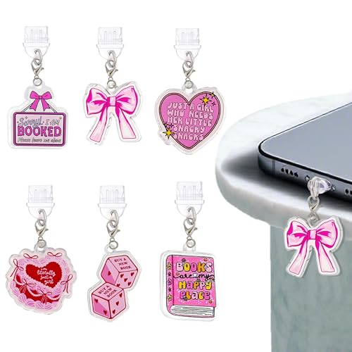 6PCS Charms for E-Reader, About Reading Theme Dust Plug Charm Compatible with Type C Charging Port, Gift for Book Lover Readers Men Women Students, Accessories for E-Reader - color: Style-A