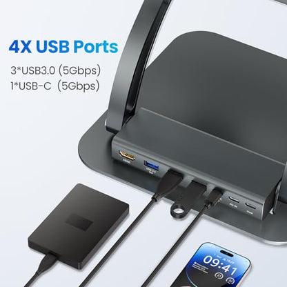 tounee Laptop Stand with Detachable USB-C Hub, 100W PD Charging, 4K@60Hz HDMI, 3 USB Ports, Ergonomic Laptop Holder Docking Station for 10-17" Laptops, MacBook & More - Gray - color: Gray