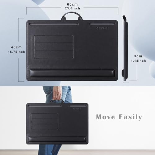 CENNBIE Leather Lap Desk with Memory Foam Cushion 24x16 Inches (Black) | Adjustable Portable Laptop Tray Fits 17 / 19 Inch Notebook - Built-in Wrist Rest Lightweight Computer Desk - color: Black