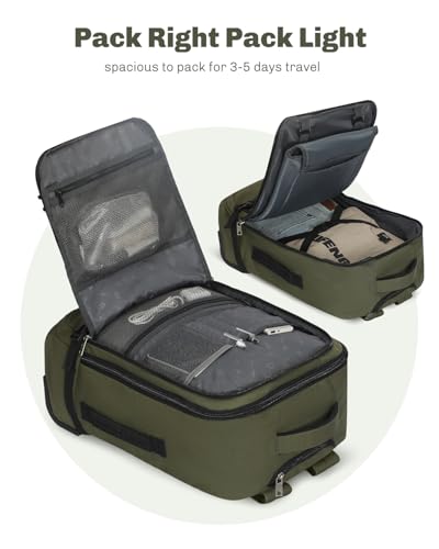 Hynes Eagle Rolling Backpack 42L Backpack with Wheels Airline Approved Carry on Luggage Laptop Travel Suitcase Bag for Women Men Dark Green - color: Dark Green