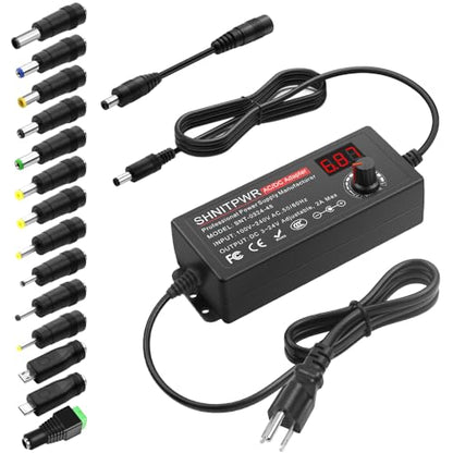 SHNITPWR Universal AC to DC Adapter 3V ~ 24V 2A 48W Switching Power Supply | 100V-240V AC to DC Converter,Variable DC Power Supply with 14 Tips/Polarity Reversal Cable for 12V 24V LED Lights Strip