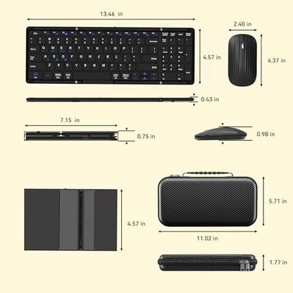 Gurjot Foldable Keyboard and Mouse, Folding Bluetooth Keyboard Combo | 2.4G + BT5.1 X2, Full-Sized Portable Rechargeable Keyboard & Keyboard Mouse Set for Windows Android Mac iOS Business Travel