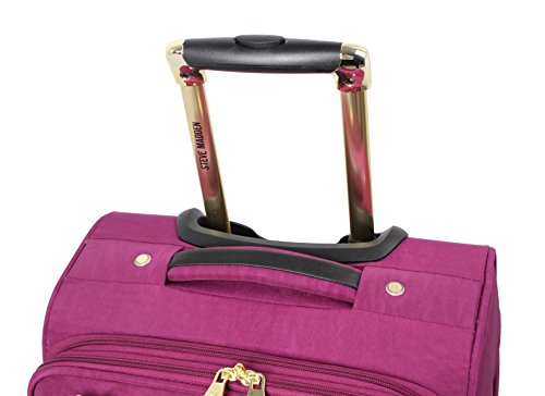 Steve Madden Designer-Gepckkollektion Leichter Softside-Koffer fr Damen und Herren strapazierfhige 50,8 cm groe Tragetasche mit 4 rollenden Spinner-Rdern, Peek-a-boo Purple, 20in, Carry on Bag With - color: Peek-a-boo Purple, size: 20 inches