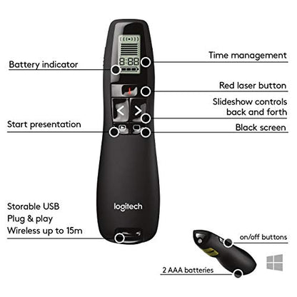 Logitech Wireless Presenter R800 PowerPoint Clicker with Green Laser | PowerPoint remote control, ideal for slideshows - color: Green Laser, style: 5 buttons