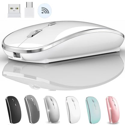 2.4G USB C Receiver Wireless Mouse for Computer Chromebook for Microsoft Laptop Mac DELL HP iMac MacBook Pro Air Win7 8 10 11 - color: WHITE 2