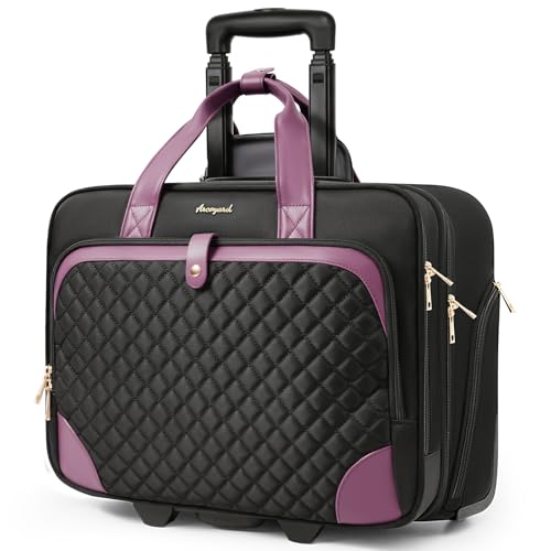 Arcoyard Rolling Laptop Bag, Rolling Briefcase for Women with Waterproof Pocket, 16 Inch Computer Bag, Underseat Carry On Luggage with Wheels for Work Travel Business, Lightweight Black Purple - color: Black Purple, size: 16-inch