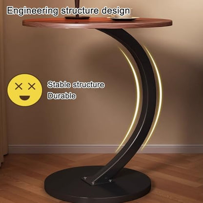 Round Side Tables Living Room Wood Carbon Steel Engineering Structure Sofa Side Table Space-Saving Side Tables Bedroom for Living Room Bedroom(Black) - color: Black