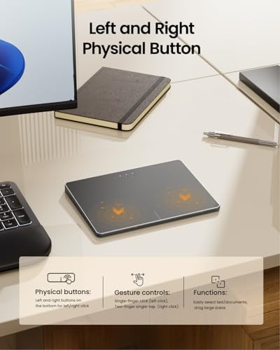 ProtoArc T1 Plus Bluetooth Trackpad for Windows 10/11, Large Multi-Gesture Touchpad with High-Precision Wireless Trackpad Mouse for Desktop and Laptop, Grey Black