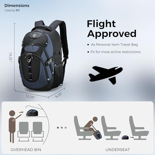 Swissdigital Design Laptop Backpack, Travel Backpack with USB Charging Port Fits 15.6 inches Computer, 31L College School Bookbag for Men,Haze Blue/Black | SD803-16 - color: Haze Blue/Black