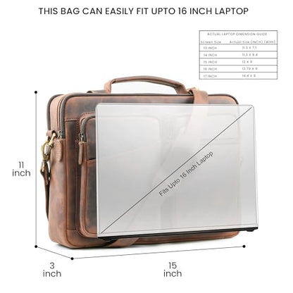 Slim Genuine Leather Briefcase For Men Fits 16 Inch Laptop Satchel 'The StatesMan' Computer Messenger Bags For Business Office Work