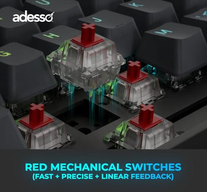 Adesso EasyTouch 1000 Wired/Wireless/Bluetooth Multi-OS Illuminated Mechanical VIA Mini Keyboard with Copilot Ai Hotkey