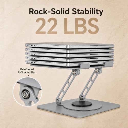 Aluminum Laptop Stand for Desk, Heavy Duty Computer Stand with 360° Rotating Base, Ergonomic Adjustable Height Notebook Riser, Compatible with MacBook Pro/Air, Dell, HP, 10-17” Laptops - Silver - color: Silver