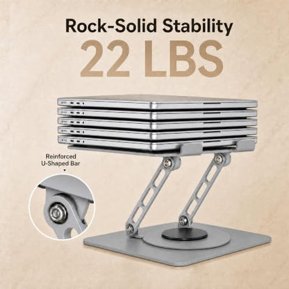 Aluminum Laptop Stand for Desk, Heavy Duty Computer Stand with 360° Rotating Base, Ergonomic Adjustable Height Notebook Riser, Compatible with MacBook Pro/Air, Dell, HP, 10-17” Laptops - Silver - color: Silver