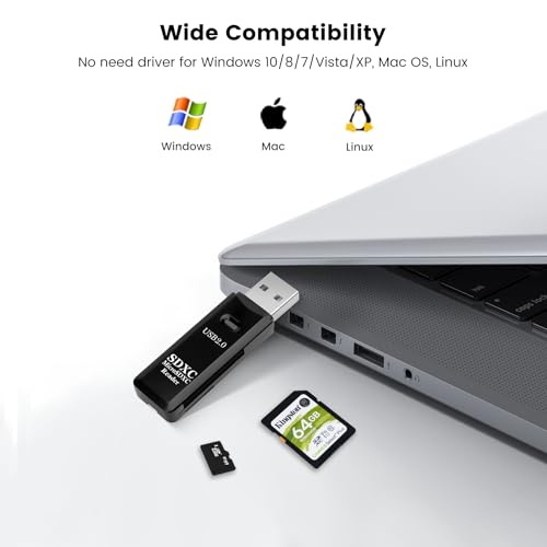 USB2.0 SD/TF Card Reader, USB 2.0 480Mbps Dual Slot OTG Memory Card Adapter for TF/Micro SD/SD/SDXC/Micro SDXC/Micro SDHC Memory Cards, Compatible with MacBook Pro/Air (Black) - size: Card-Reader-2.0-Black