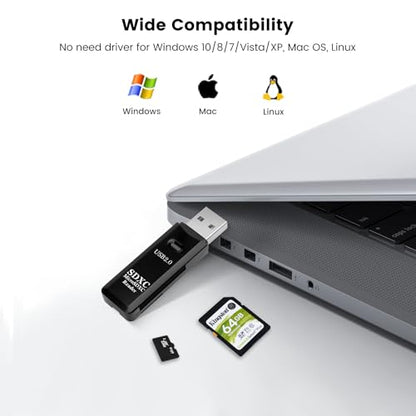 USB2.0 SD/TF Card Reader, USB 2.0 480Mbps Dual Slot OTG Memory Card Adapter for TF/Micro SD/SD/SDXC/Micro SDXC/Micro SDHC Memory Cards, Compatible with MacBook Pro/Air (Black) - size: Card-Reader-2.0-Black