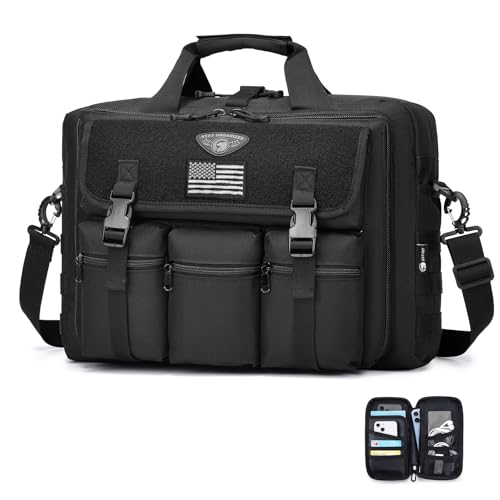 Large Tactical Laptop Bag for Men, Military 17.3 Inch Computer Bag Briefcase with Passport Wallet, Carry on Messenger Bag - color: Black