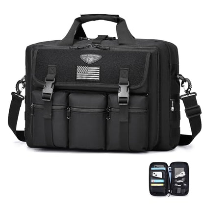 Large Tactical Laptop Bag for Men, Military 17.3 Inch Computer Bag Briefcase with Passport Wallet, Carry on Messenger Bag - color: Black