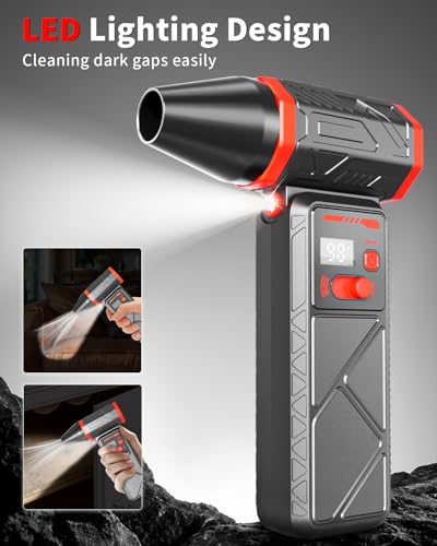 Electric Compressed Air Duster, 150000RPM Cordless Air Duster with 8000mAh Rechargeable Battery, Stepless Speed, Adjustable 90 Nozzle, LED Light for PC Cleaning, Keyboard, Car Interior, Home