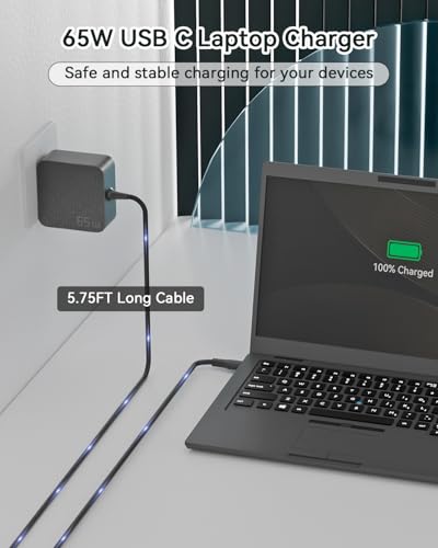 AKELON 65W USB C Laptop Charger for Lenovo Thinkpad Yoga HP Elitebook Spectre Dell Latitude MacBook Pro ASUS Chromebook Samsung 20V 3.25A Type C PD Wall Fast Power Adapter