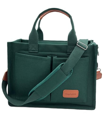 Large Canvas Tote Bag for Women Work Tote Bags with Pockets Laptop Crossbody Purses Everyday Bag Handbags for Travel - color: New Upgrade Plus Dark Green