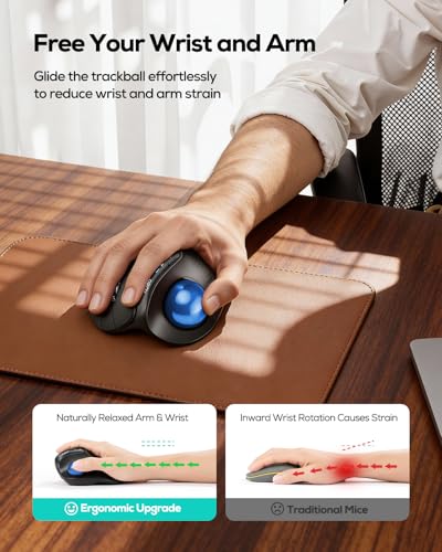 Nulea M514 Vertical Trackball Mouse, Ergonomic Wireless Thumb-Control Mouse with Quiet Clicks, 3 Device Connection (Bluetooth & USB Receiver), Rechargeable for PC/Mac/Laptop/Tablet,Blue - color: B-Blue