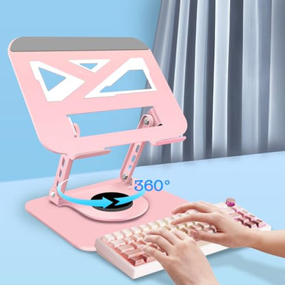 3-Year Swivel Laptop Stand -360°Rotating,Ergonomic Adjustable Metal Design,Fits10-16 Laptops,Ideal for Office&Travel,Foldable&Portable,Mechanical Style,Perfect for Women (Pink) - color: Pink