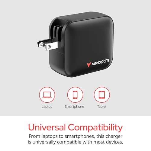 Verbatim Mini GaN Wall Charger 100W 3 Port 2X USB-C Ports PD 3.0 (PPS) up to 100W 1x USB-A Port QC 3.0 up to 30W - size: 3 Ports, style: 100W