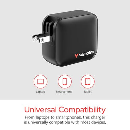 Verbatim Mini GaN Wall Charger 100W 3 Port 2X USB-C Ports PD 3.0 (PPS) up to 100W 1x USB-A Port QC 3.0 up to 30W - size: 3 Ports, style: 100W