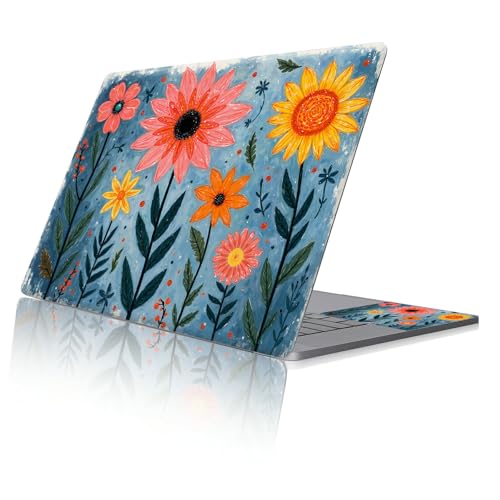Reusable Universal Laptop Skin Sticker, Cut to Fit for 11.6–15.6 Inch Laptops, Waterproof Protective Film, No-Residue - Orange Floral Field - color: Orange Floral Field