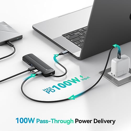 Yottamaster USB-C Hub 7 Ports with SD&TF Card Reader, 4K HDMI Display, Three 5Gbps USB-A Data Ports, 100W PD Input, Powered USB3.0 Hub, USB to HDMI Adapter for PC/Laptop