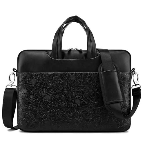 Kinmac Embossed PU Leather 360° Heavy Duty Protective Laptop Sleeve (Paisley Black, 15 inch-16 inch) - color: Paisley Black, size: 15 inch-16 inch