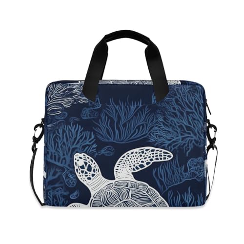 Laptop Zipper Case Portable Crossbody Messenger with Handle and Shoulder Strap 15.6 inch Carrying Bag with Zipper Turtle Blue Plants