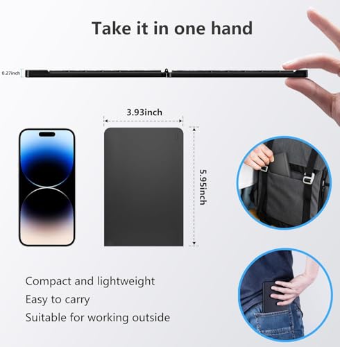 PopBloom Foldable Bluetooth Keyboard - Portable Keyboard, Rechargeable Full Size Ultra Slim Compatible iOS Android Windows Smartphone Tablet and Laptop (Only Keyboard) - color: Elegant Blue-Black Keyboard, No Bag