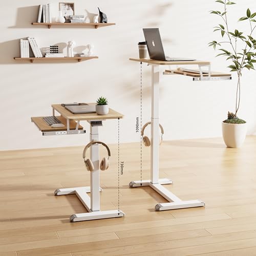 ETHU Overbed Table with Wheels, Medical Table with Drawer, Hospital Bed Table, Workstation Desk, Adjustable Overbed Bedside Rolling Laptop Desk, Oak - color: Oak