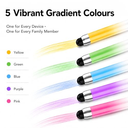 Stylus Pens for Touch Screens, Universal 2 in 1 Stylus Pen for iPad Compatible with iPhone, iPad, Android, Microsoft Tablets, Phones, Surface,[5 Pack]-Blue,Green,Pink,Purple,Yellow - size: 5 Pack