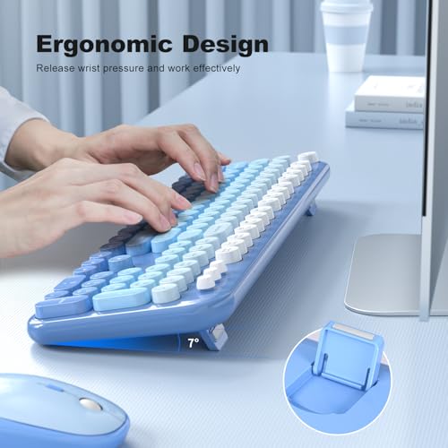 MOFII Wireless Keyboard and Mouse Combo, Full Size 2.4G Retro Round Computer Keyboard and Mouse Set, Plug and Play, for Windows, Computer, Desktop, PC, Notebook - (Blue Gradient) - color: Blue Gradient