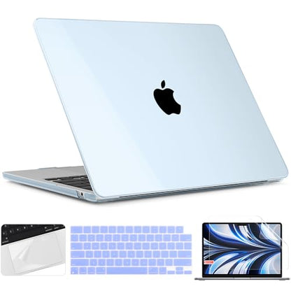 TWOLSKOO Compatible with MacBook Air 13 inch Case M5 2026 M4 2025 M3 M2 2024-2022 A3449 A3240 A3113 A2681, Plastic Hard Shell & Keyboard Cover & Screen Film for MacBook Air 13.6 inch, Crystal Sky Blue - color: Crystal Sky Blue