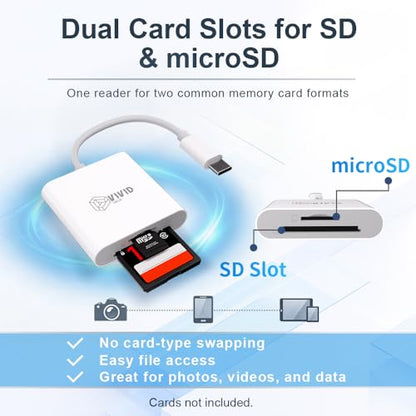 USB-C SD Card Reader, High Speed USB 3.0 Dual Slot SD/TF | High Speed Transfer, Micro SD Adapter, iPhone 17/16/15 Pro Max, iPad Pro/Air, MacBook M4/M3, GoPro, Dash Cam, Android & PC - size: 2 Slot